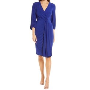 Eliza J Royal Blue Faux Wrap V-Neck Jersey Knit Dress Size 6